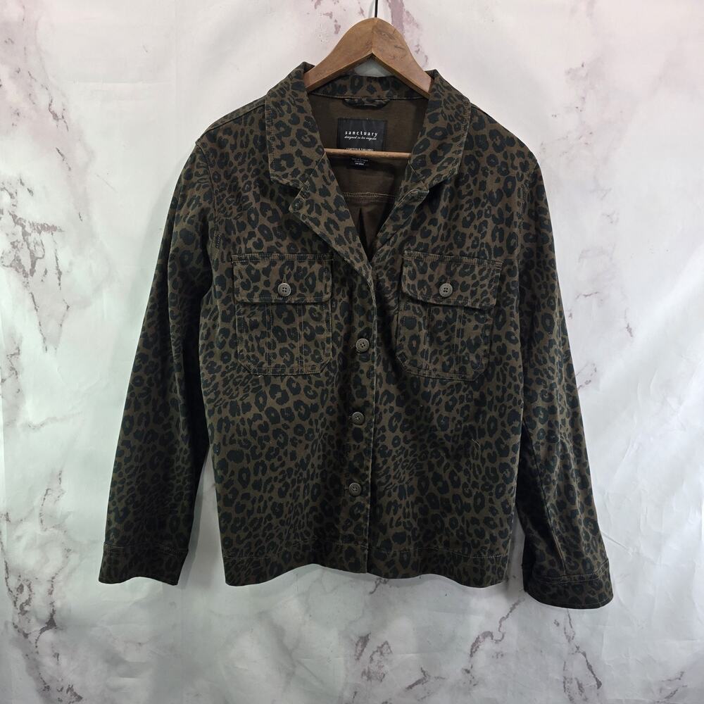 Anthropologie Jacket Womens Large Brown Leopard Cheetah Sanctuary Shacket Twill